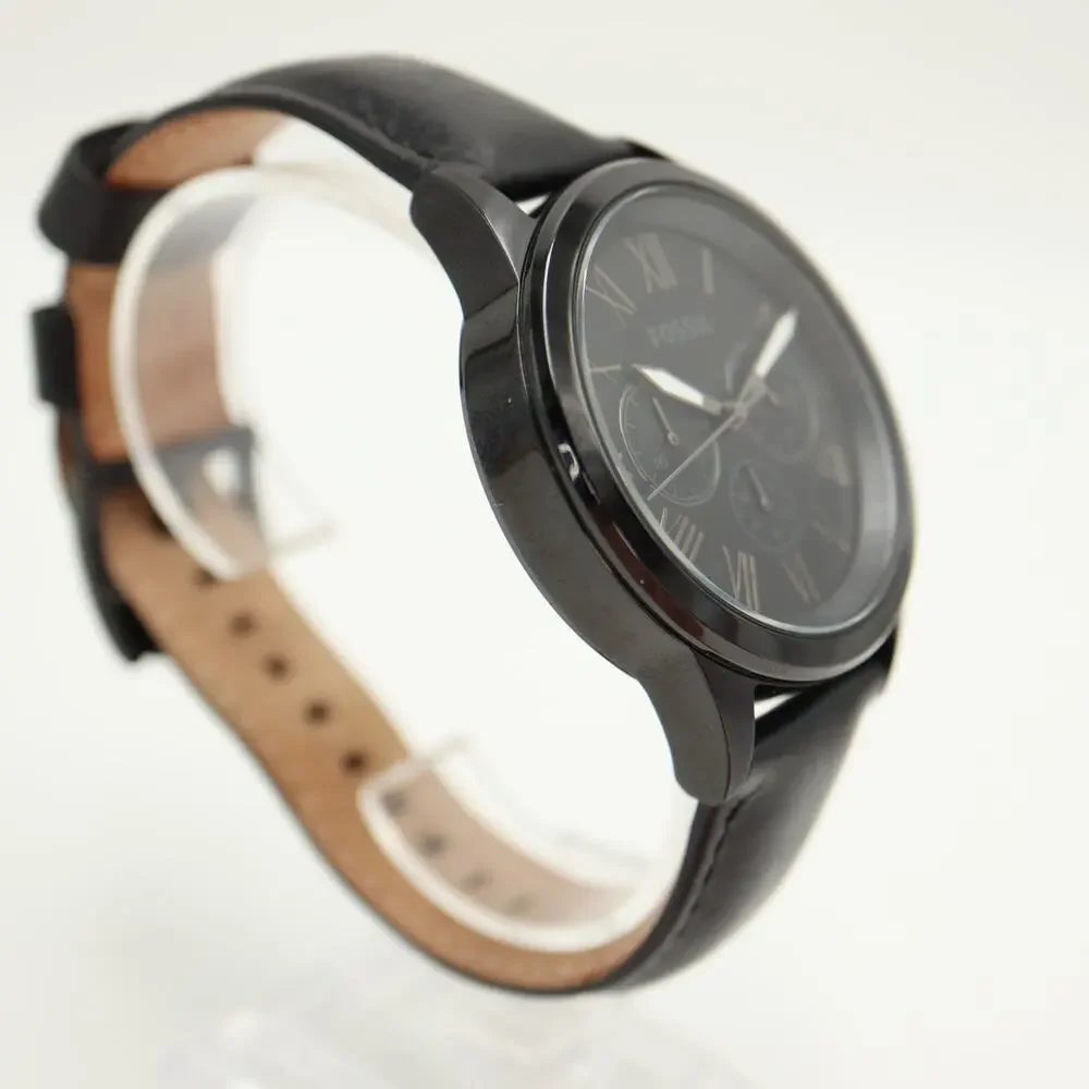 Fossil Neutra Black Stealth 43mm Chronograph Watch Leather BQ1734 w New Battery
